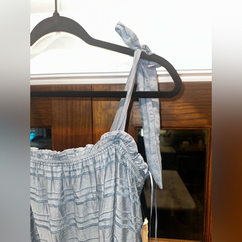 NWT Altar’d State Size Medium Blue Textured Striped Tie Straps Dress - Picture 4 of 14